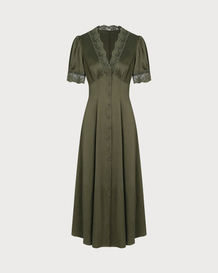 Morgan and Brooke | Lace Satin Midi Dress for Women in Green