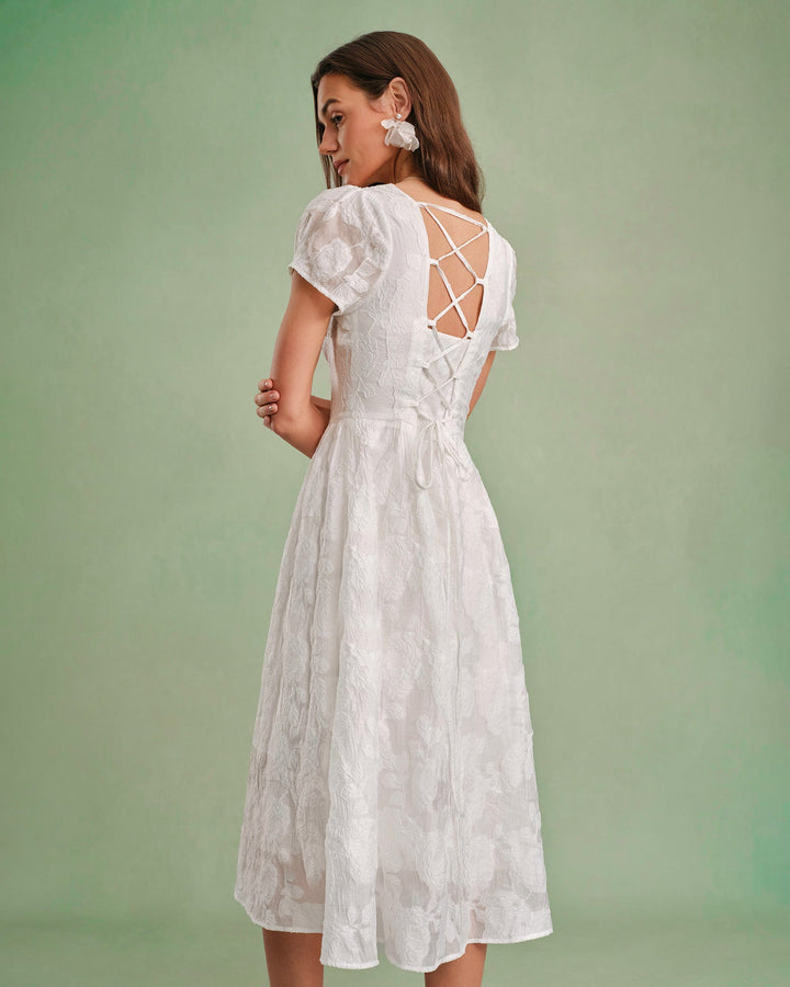 Morgan and Brooke | White Square Neck Cross Midi Dress