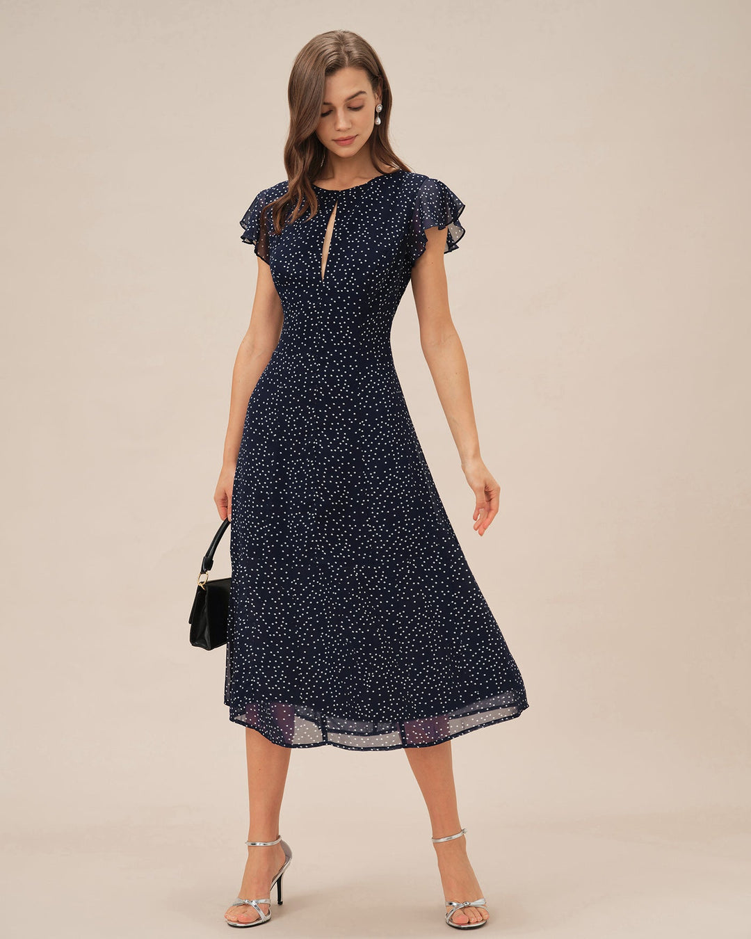 Morgan and Brooke | Polka Dot Midi Dress for Women in Blue