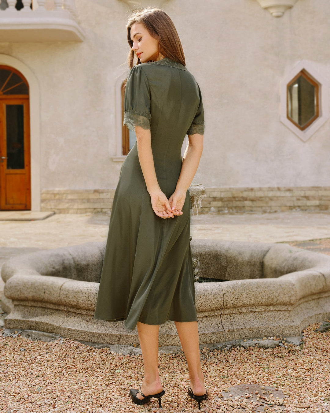 Morgan and Brooke | Lace Satin Midi Dress for Women in Green