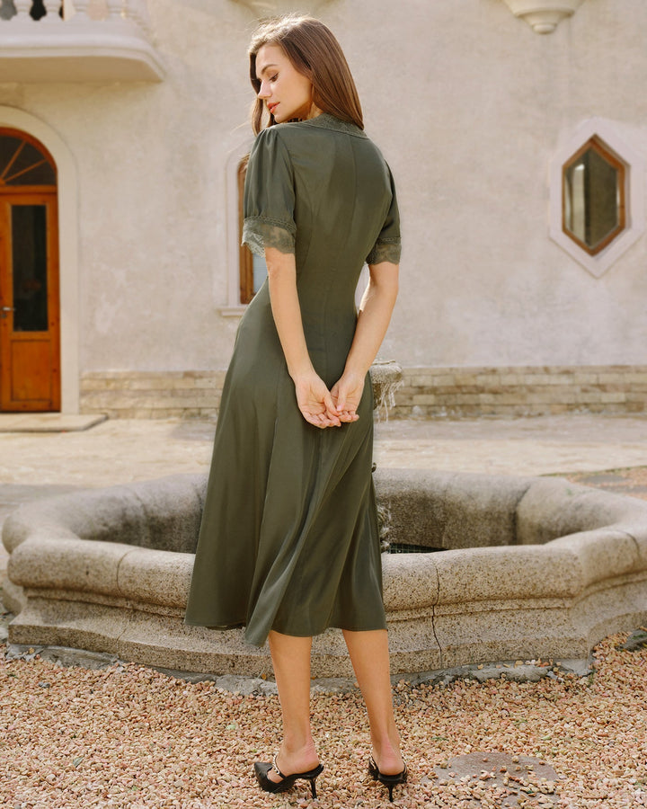Morgan and Brooke | Lace Satin Midi Dress for Women in Green