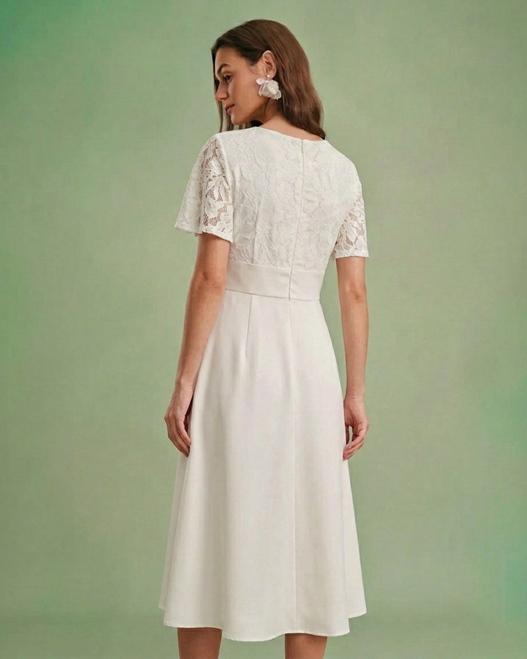 Morgan and Brooke | Textured V-Neck Midi Dress in White