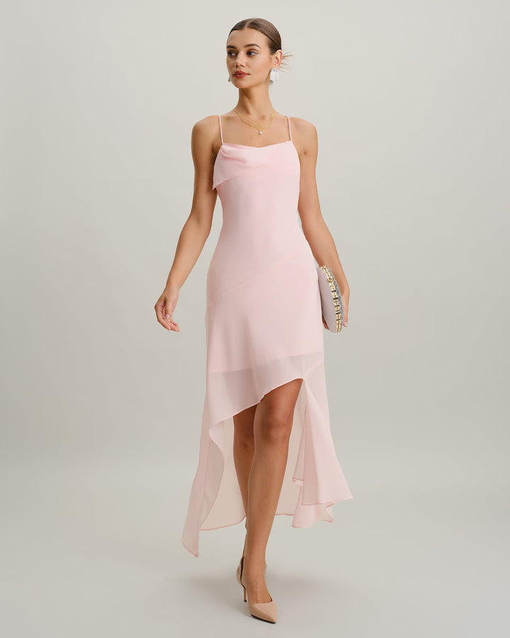 Morgan and Brooke | Chiffon A-Line Midi Dress for Women in Pink