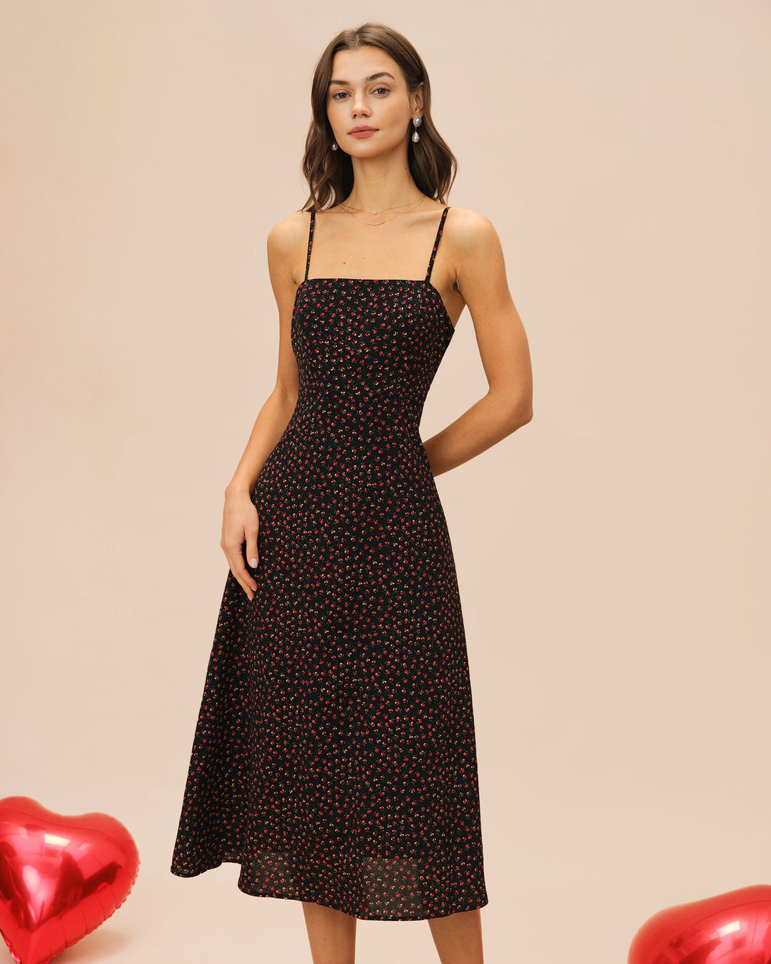 Morgan and Brooke | Floral A-Line Midi Dress for Women in Black