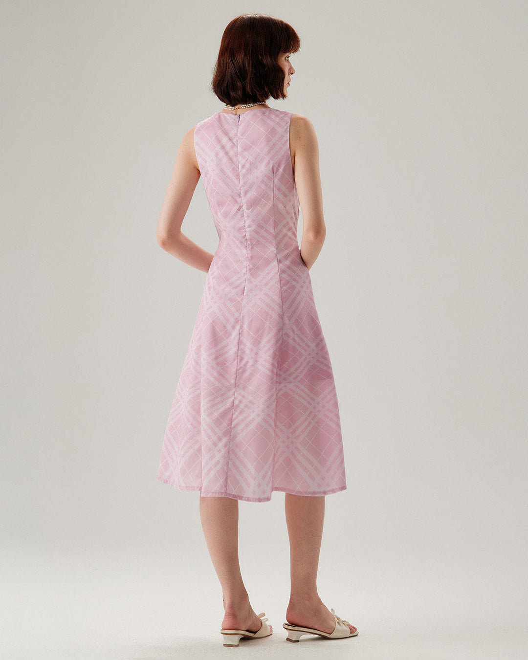 Morgan and Brooke | Striped Sleeveless Midi Dress for Women in Pink