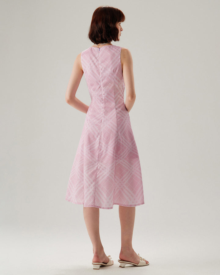Morgan and Brooke | Striped Sleeveless Midi Dress for Women in Pink