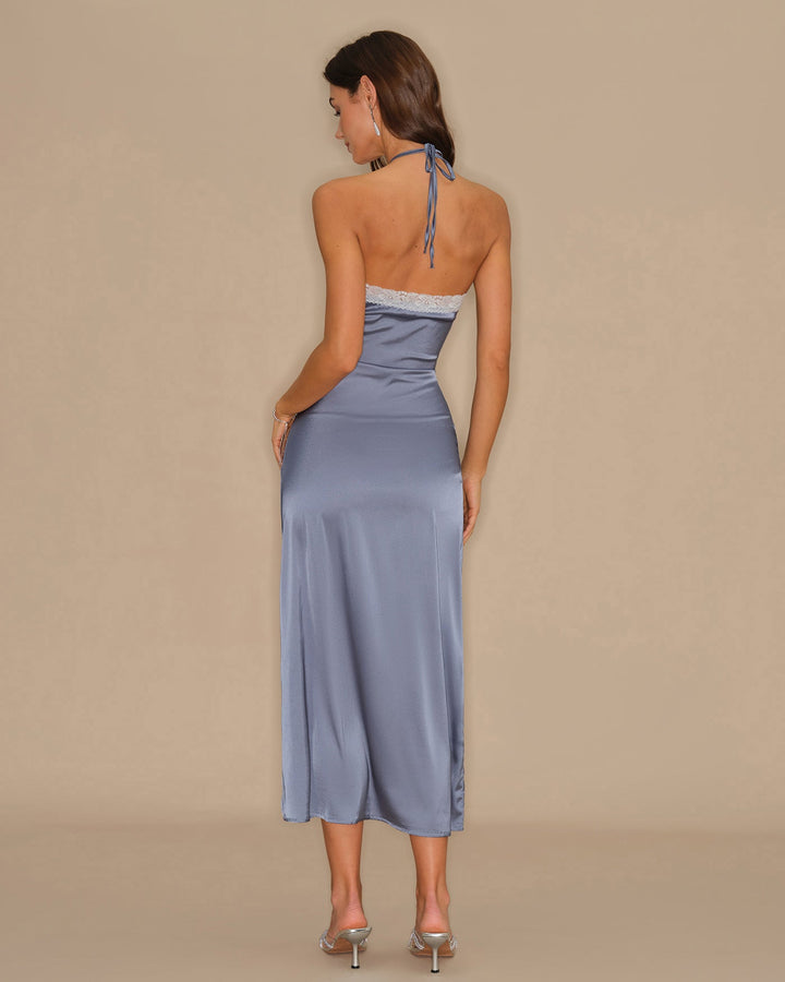 Morgan and Brooke | Halter Slip Midi Dress for Women in Blue