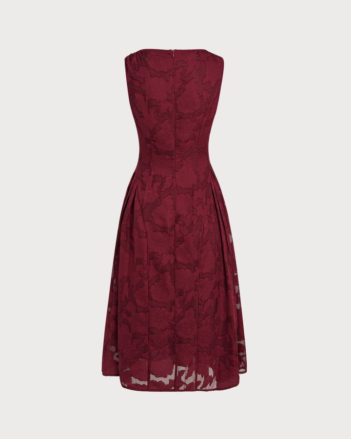 Morgan and Brooke | Jacquard Chiffon Midi Dress for Women in Red