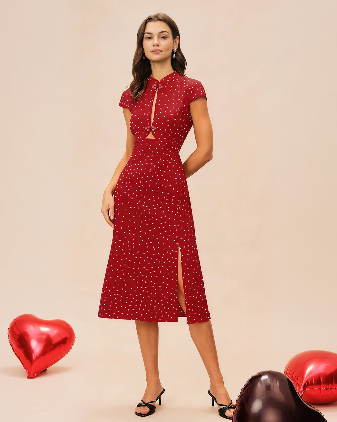 Morgan and Brooke | Red Polka Dot Midi Dress