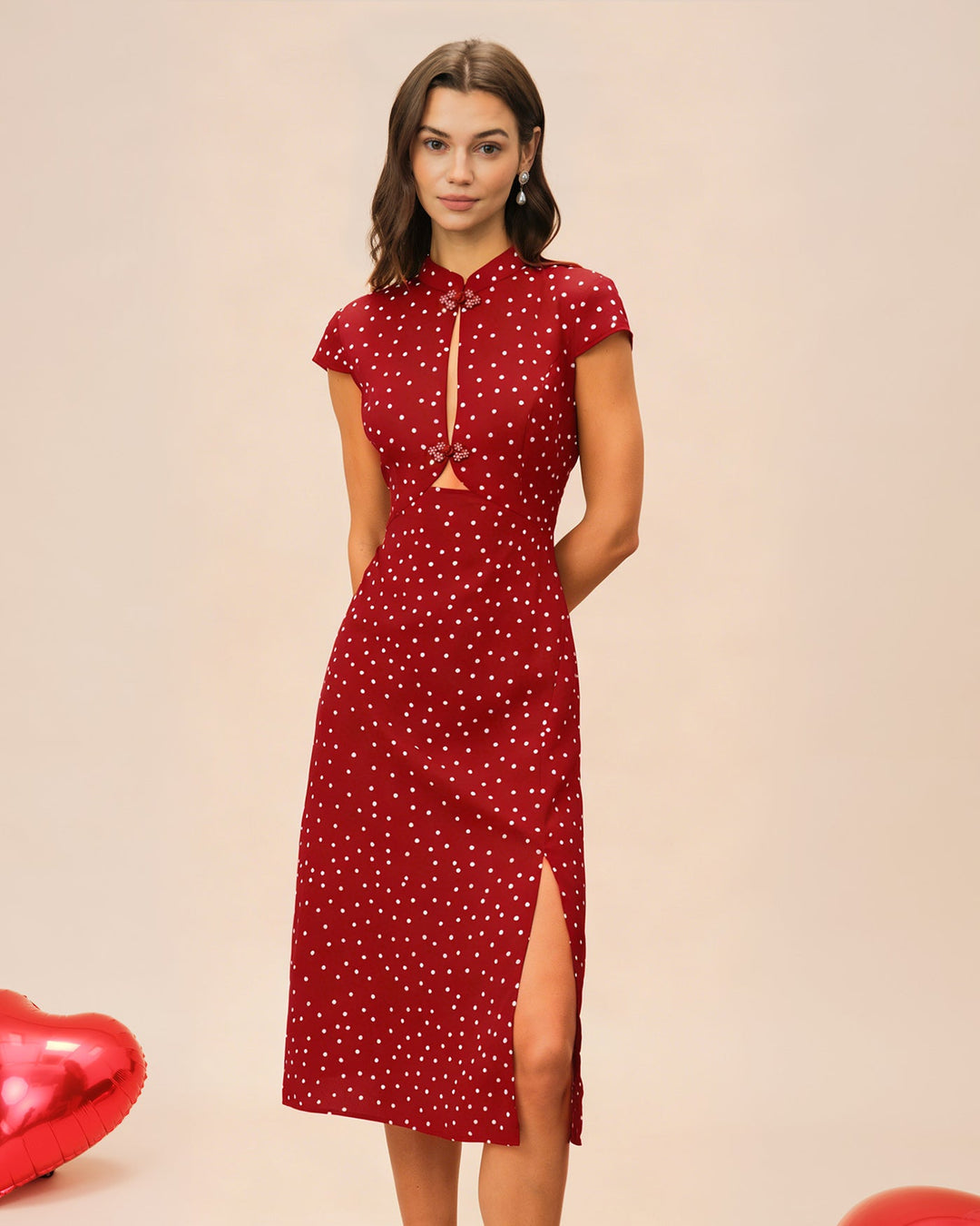 Morgan and Brooke | Red Polka Dot Midi Dress
