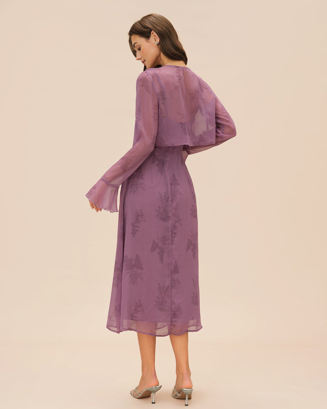 Morgan and Brooke | Floral Ruched Slip Midi Dress for Women in Purple