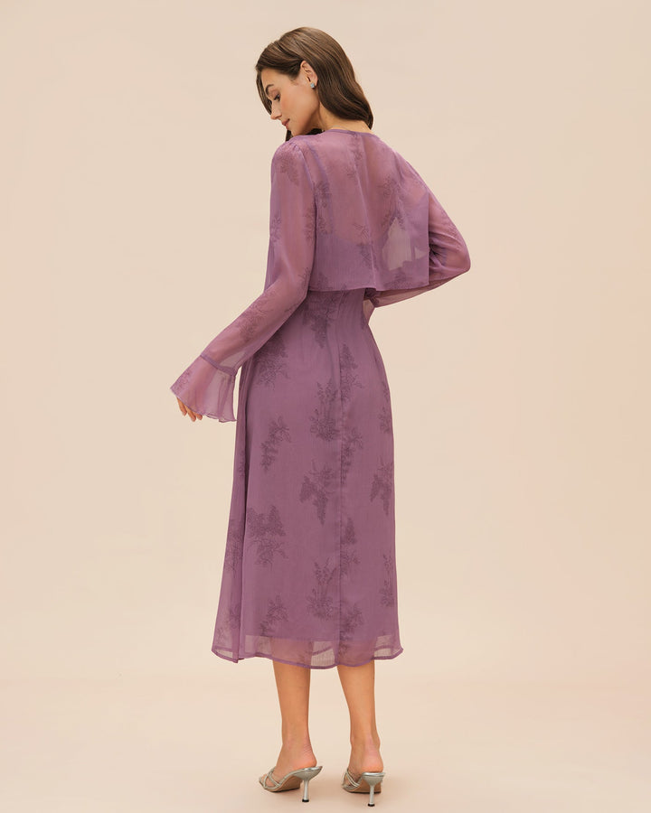 Morgan and Brooke | Floral Ruched Slip Midi Dress for Women in Purple