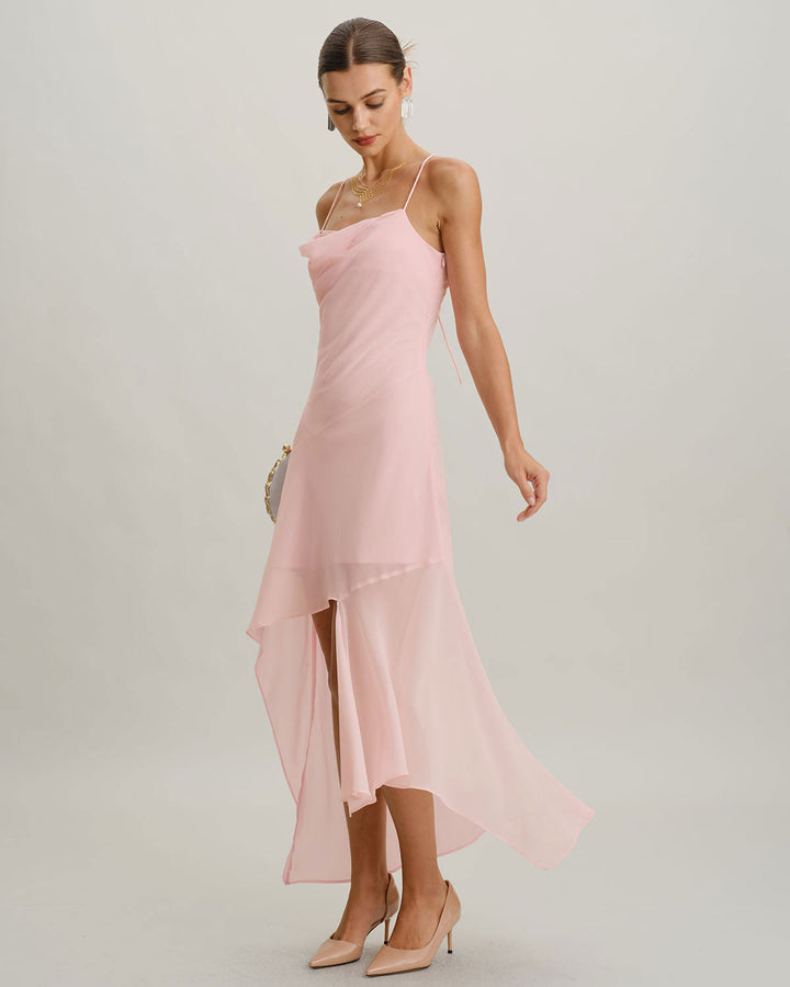 Morgan and Brooke | Chiffon A-Line Midi Dress for Women in Pink