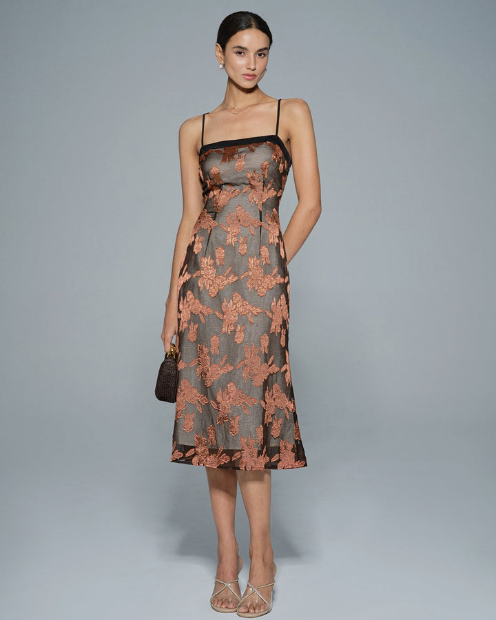 Morgan and Brooke | Floral Slip Midi Dress in Caramel