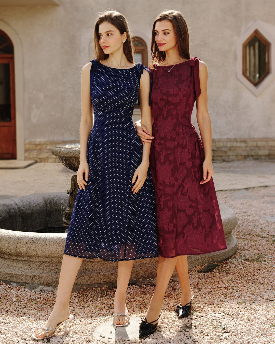 Morgan and Brooke | Jacquard Chiffon Midi Dress for Women in Red