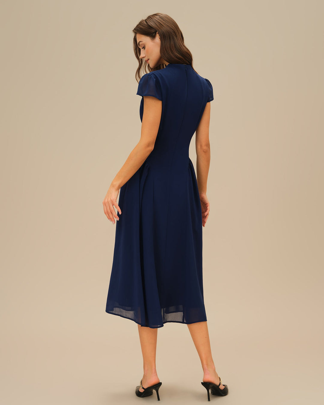 Morgan and Brooke | Puffed Sleeve Midi Dress for Women in Blue