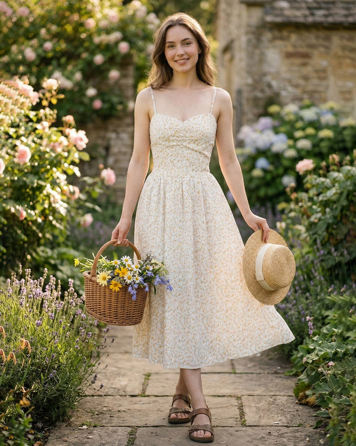 Morgan and Brooke | Floral Slip Midi Dress for Women in Yellow