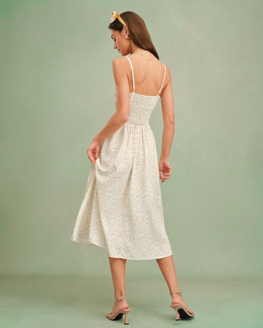 Morgan and Brooke | Floral Slip Midi Dress for Women in Yellow