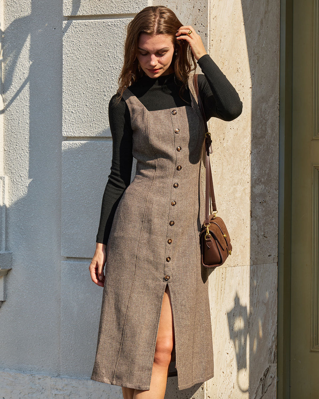 Morgan and Brooke | Brown A-Line Sleeveless Midi Dress