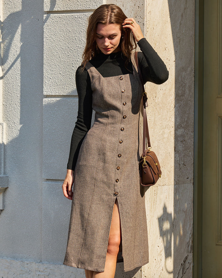 Morgan and Brooke | Brown A-Line Sleeveless Midi Dress