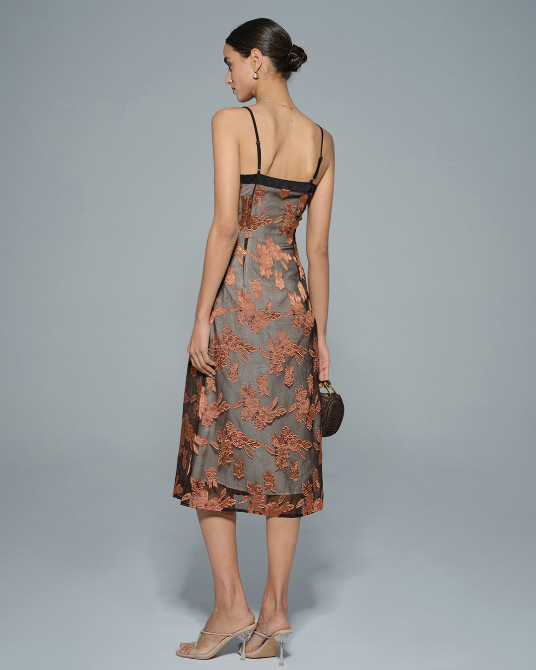Morgan and Brooke | Floral Slip Midi Dress in Caramel