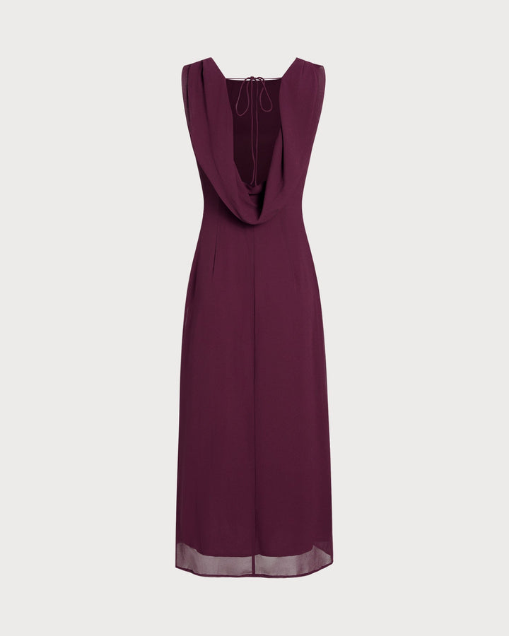 Morgan and Brooke | Wine Red Boat Neck Backless Midi Dress
