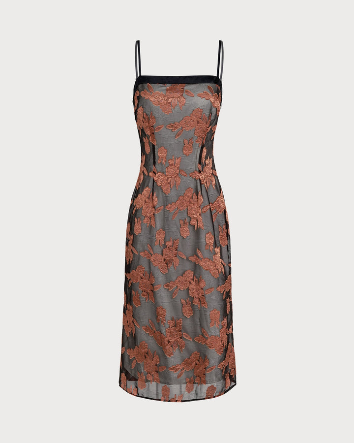 Morgan and Brooke | Floral Slip Midi Dress in Caramel
