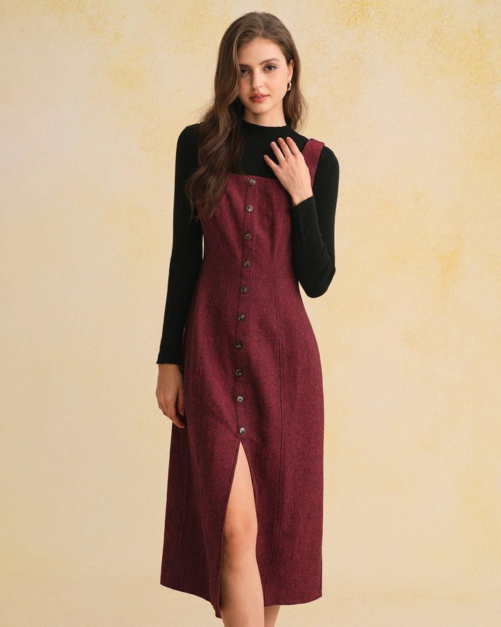 Morgan and Brooke | Sleeveless Red Midi Dress with Slit