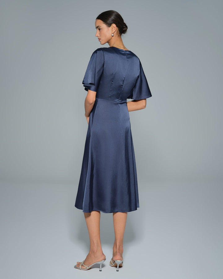 Morgan and Brooke | Satin Midi Dress for Women in Navy
