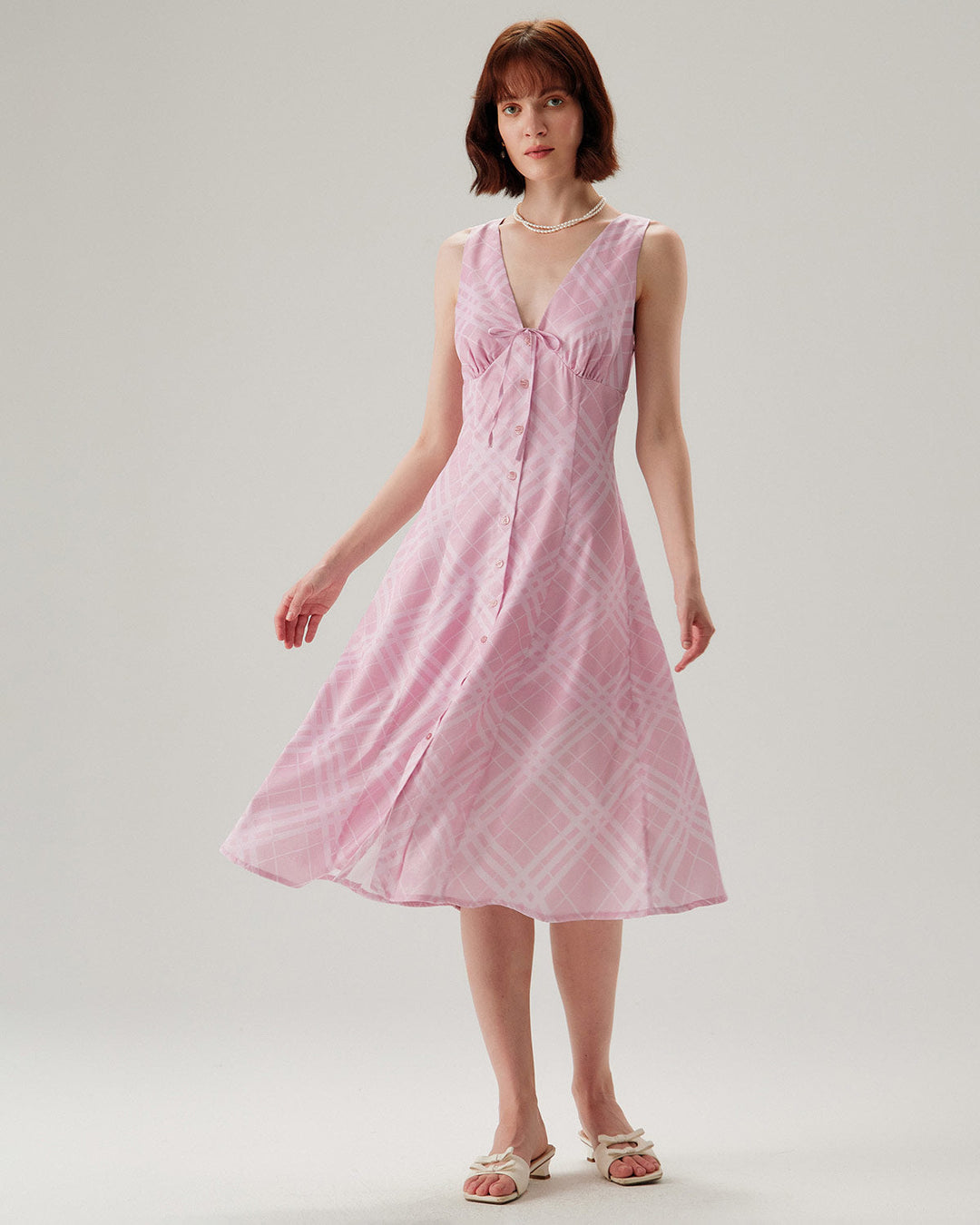 Morgan and Brooke | Striped Sleeveless Midi Dress for Women in Pink