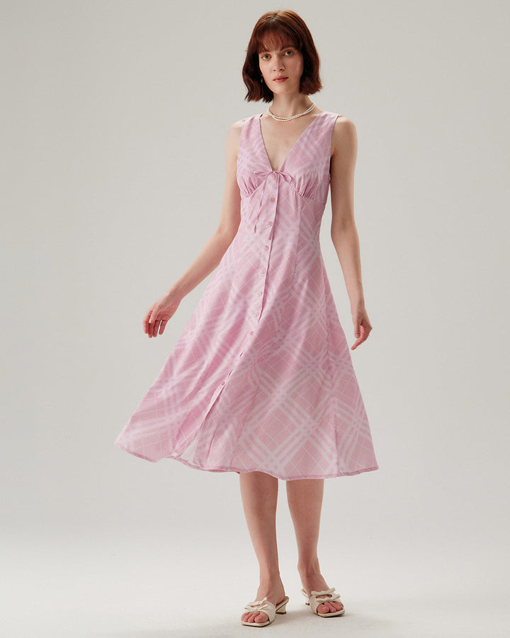 Morgan and Brooke | Striped Sleeveless Midi Dress for Women in Pink