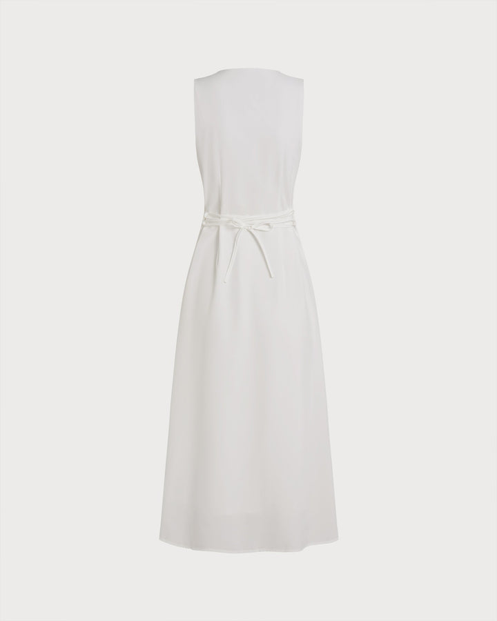 Morgan and Brooke | White Button Tie Midi Dress