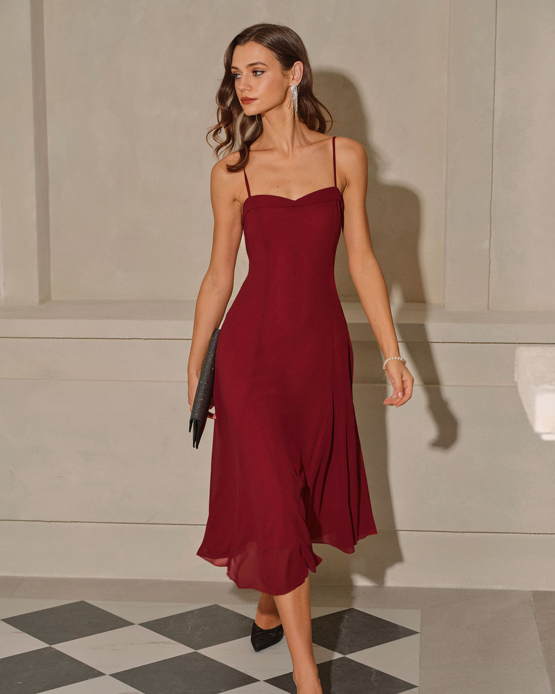 Morgan and Brooke | A-Line Corset Slip Midi Dress for Women in Red
