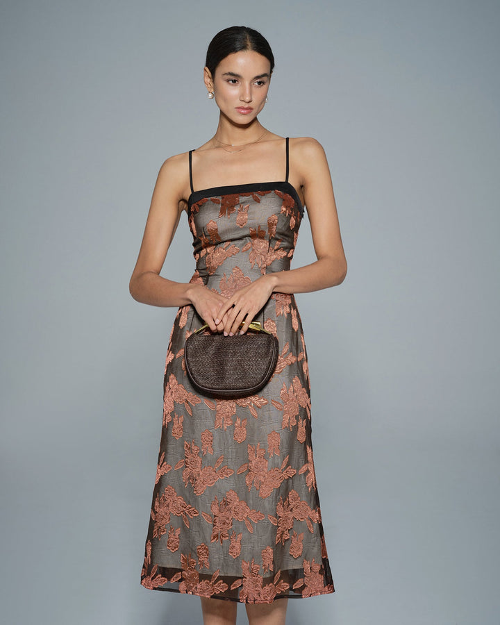 Morgan and Brooke | Floral Slip Midi Dress in Caramel
