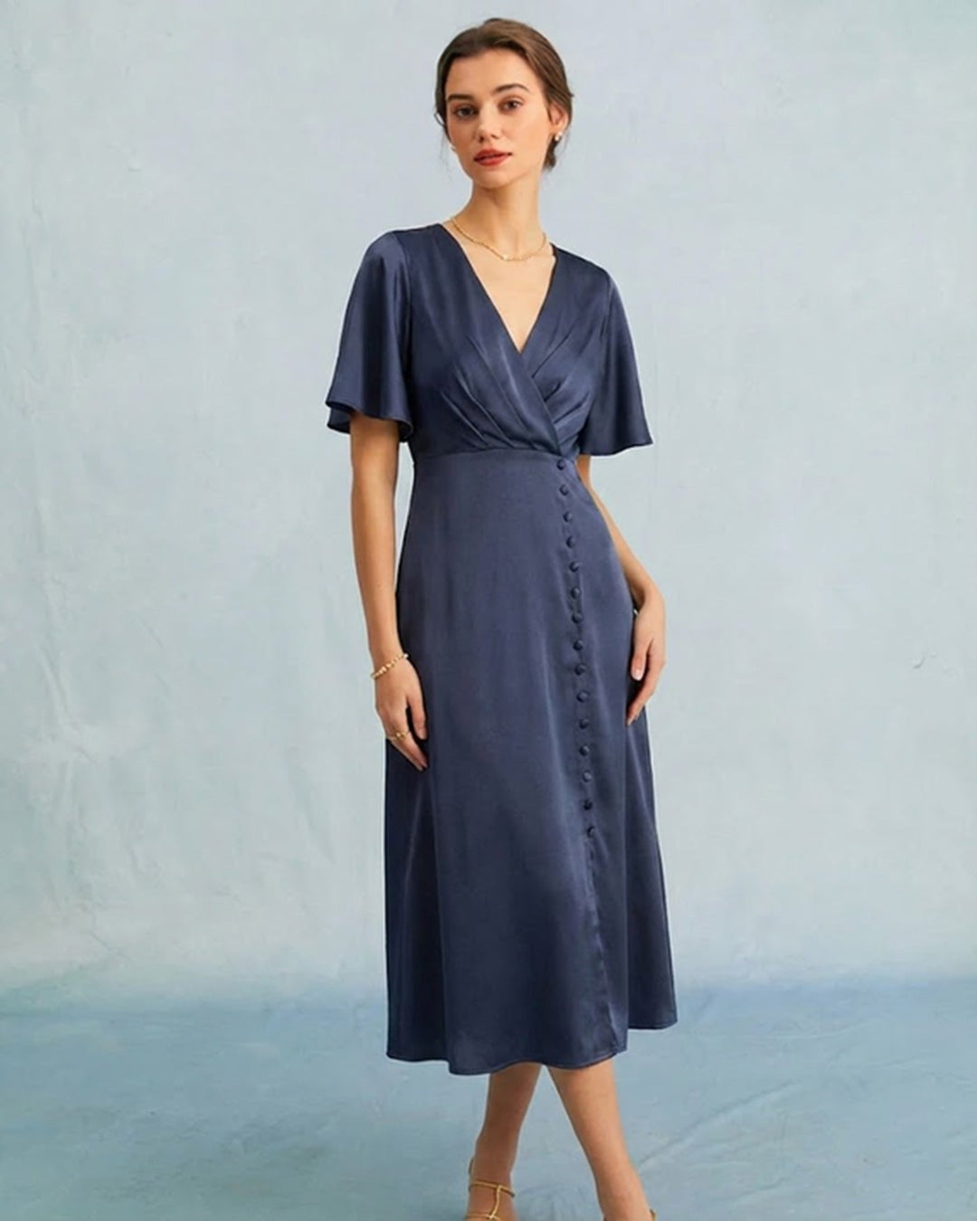 Morgan and Brooke | Satin Midi Dress for Women in Navy