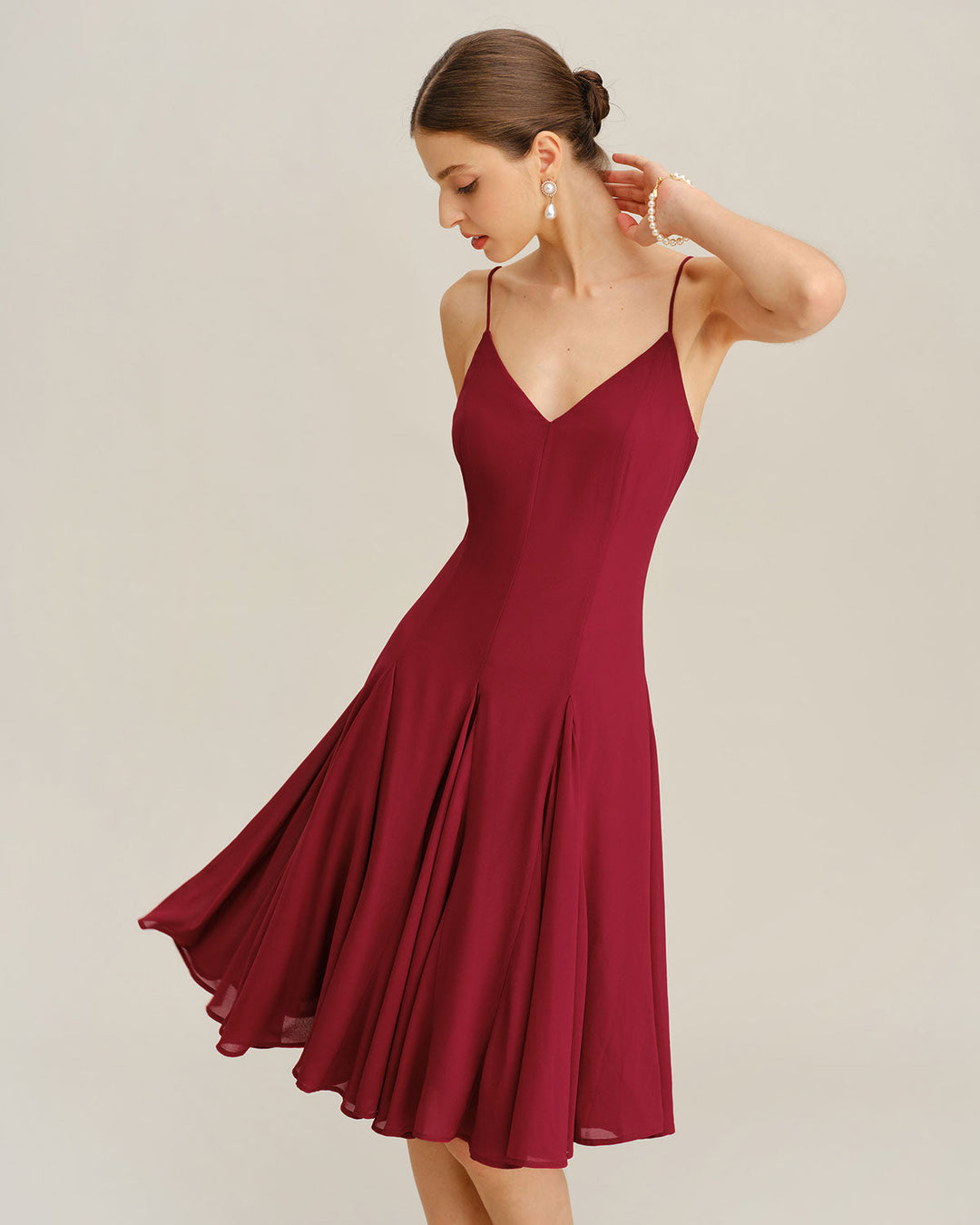 Morgan and Brooke | Chiffon A-Line Slip Midi Dress in Red