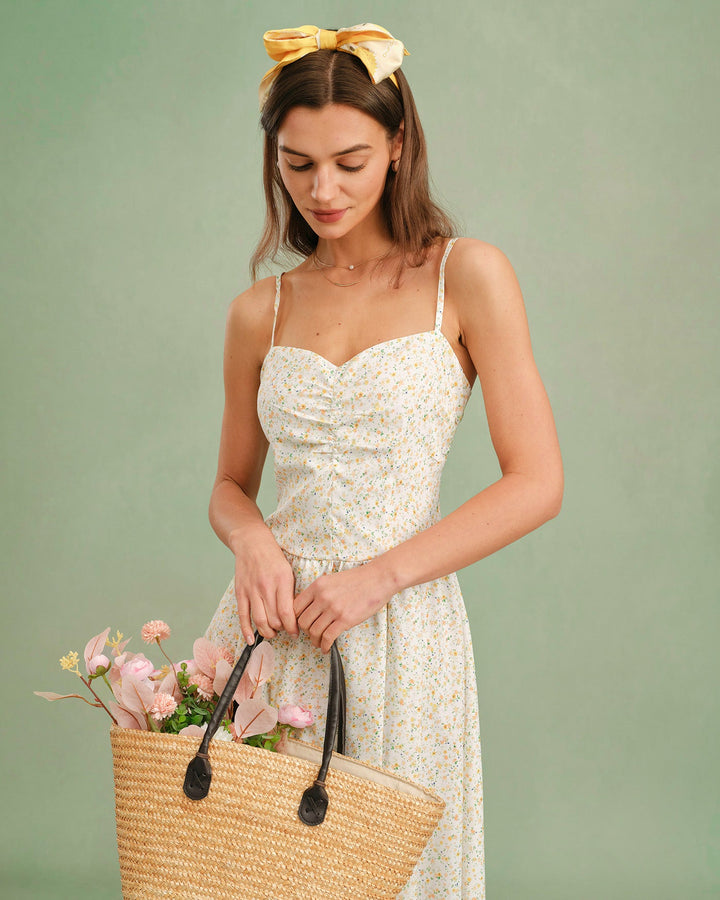 Morgan and Brooke | Floral Slip Midi Dress for Women in Yellow
