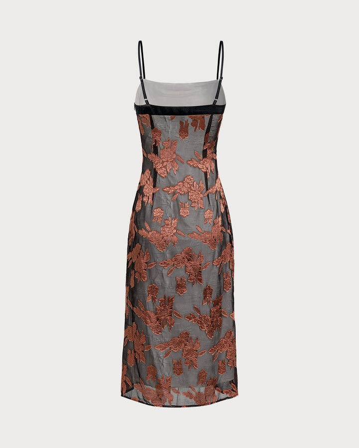 Morgan and Brooke | Floral Slip Midi Dress in Caramel