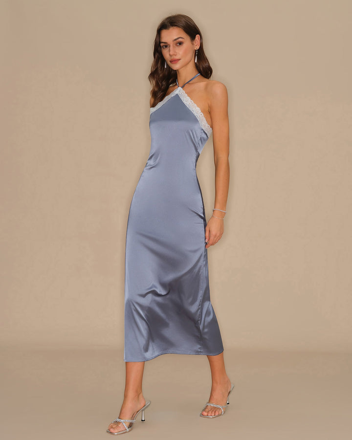Morgan and Brooke | Halter Slip Midi Dress for Women in Blue