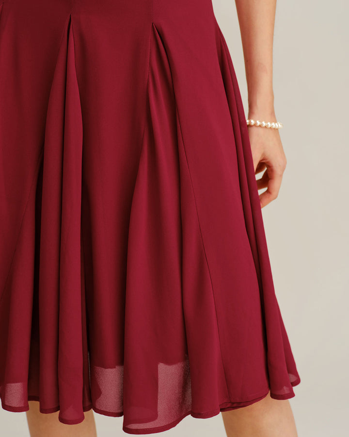Morgan and Brooke | Chiffon A-Line Slip Midi Dress in Red