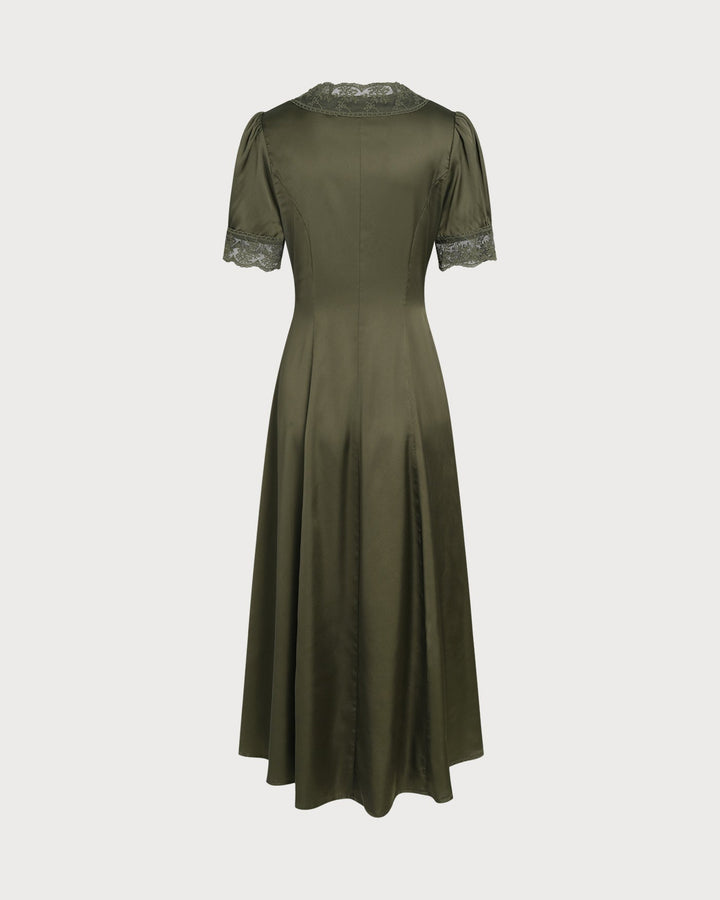 Morgan and Brooke | Lace Satin Midi Dress for Women in Green