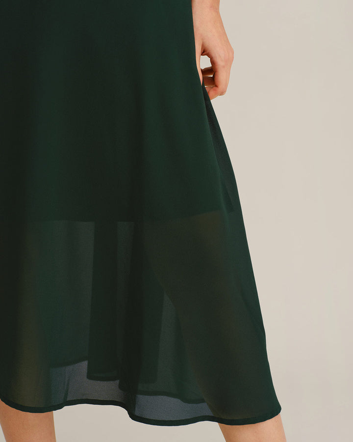 Morgan and Brooke | Chiffon A-Line Halter Midi Dress in Green