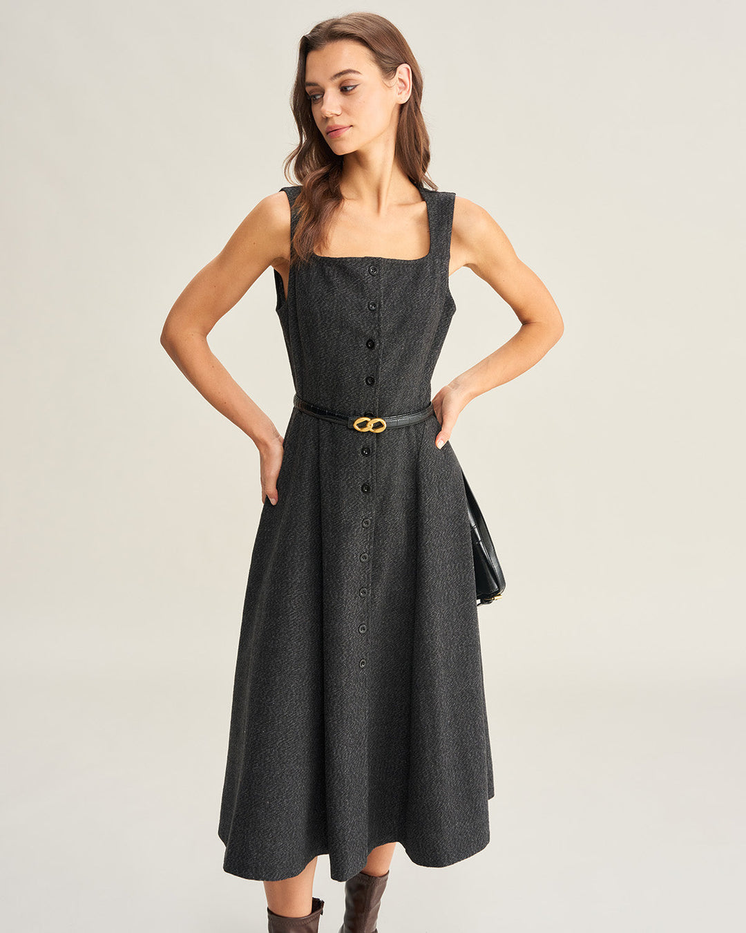 Morgan and Brooke | Grey Tweed Sleeveless Midi Dress