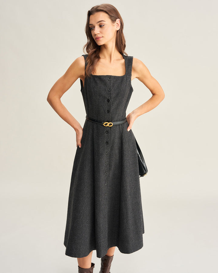 Morgan and Brooke | Grey Tweed Sleeveless Midi Dress