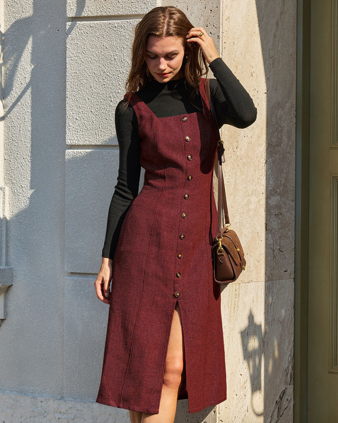 Morgan and Brooke | Sleeveless Red Midi Dress with Slit