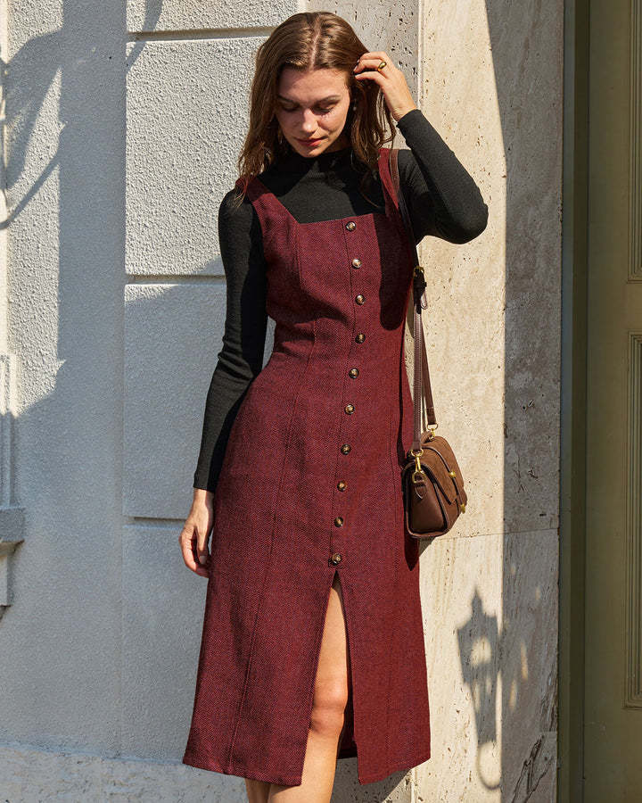 Morgan and Brooke | Sleeveless Red Midi Dress with Slit