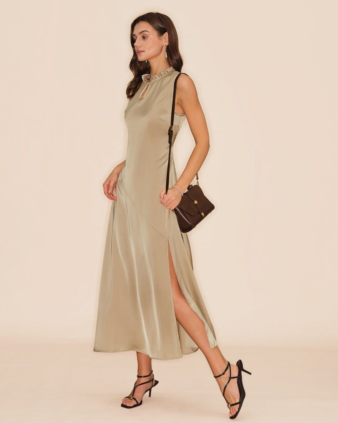 Morgan and Brooke | Ruffled Midi Dress for Women in Apricot
