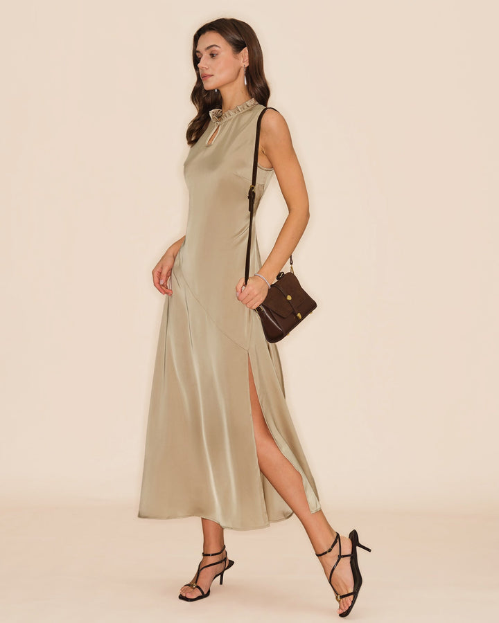 Morgan and Brooke | Ruffled Midi Dress for Women in Apricot