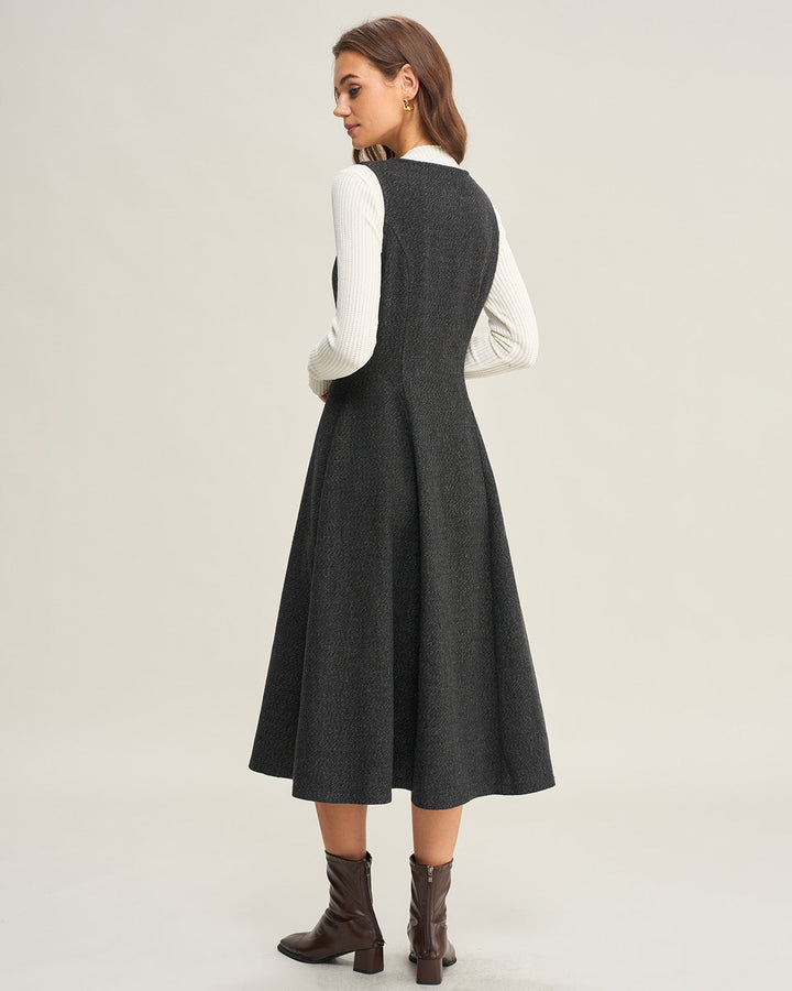 Morgan and Brooke | Grey Tweed Sleeveless Midi Dress