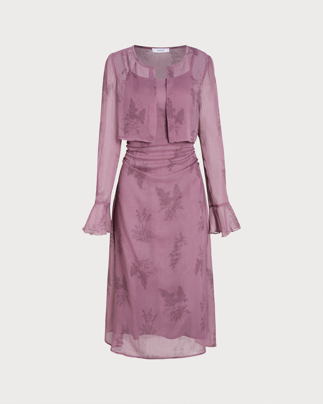 Morgan and Brooke | Floral Ruched Slip Midi Dress for Women in Purple